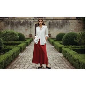 Vintage Y2K Red Satin Maxi Skirt Formal Holiday Size 12